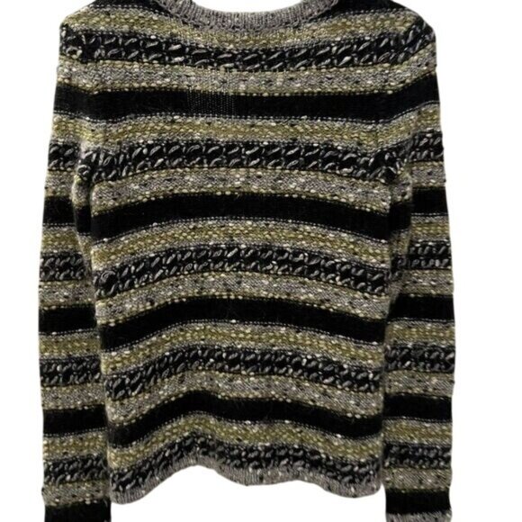 Rag & Bone Womens Striped Knit Cardigan Sweater Black/Green/Gray Wool Blend Size - Picture 2 of 9